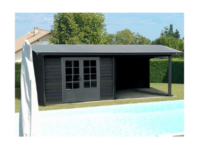 Abri Pool House en composite et aluminium 6x3m – Espace détente et rangement (gris clair) – Image 2