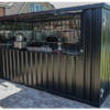 Bar conteneur démontable 3x2m – Kiosque mobile « à plat » en acier (finition noir mat)